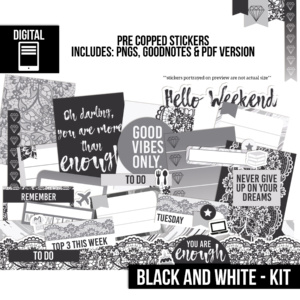 DIGITAL PLANNING | Black & White Digital Planning Weekly Planner Sticker Kit | GoodNotes Ready